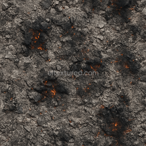 Seamless 3D texture of smoldering ash crust PBR 8K surface