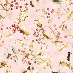 seamless Seamless 3D PBR Texture of Gold Holly Leaves with Red Berries on Soft Pink texture 8k free download PBR