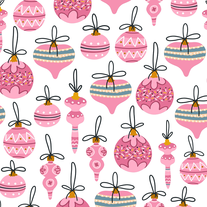 with Pink Christmas Ornament Pattern seamless PBR texture preview