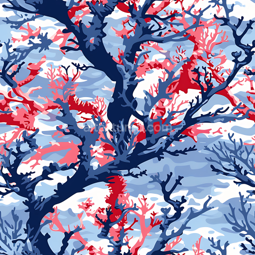 Seamless 3D PBR Stylized Naval Camouflage Texture in Blue and Red Coral Pattern