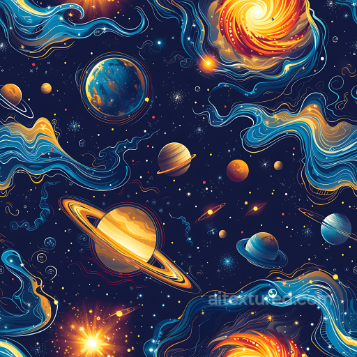 Space PBR Texture Featuring Vibrant Cosmic Nebula, Planets, and Starfield seamless Star, space, planets PBR texture