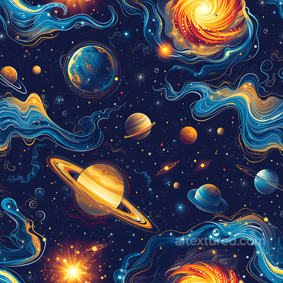 Space PBR Texture Featuring Vibrant Cosmic Nebula, Planets, and Starfield Star, space, planets texture preview