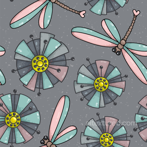 Cartoon Dragonfly Patterned Fabric Texture with Pastel Colors seamless Dragonfly PBR texture