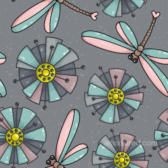 Cartoon Dragonfly Patterned Fabric Texture with Pastel Colors Dragonfly texture preview