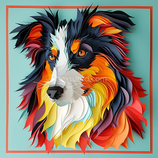 Seamless 3D PBR texture of Border Collie-inspired layered colorful fur