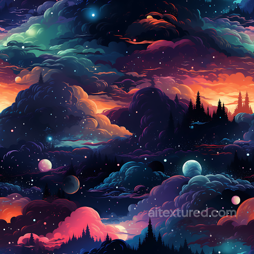 Space PBR Texture Featuring Cosmic Nebula Clouds and Starfield seamless Star, space, planets PBR texture
