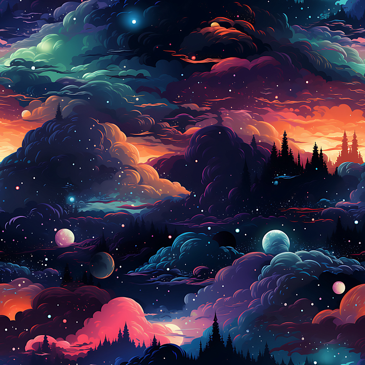 Space Featuring Cosmic Nebula Clouds and Starfield seamless PBR texture preview