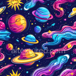 seamless Seamless 3D PBR Space Texture with Colorful Cartoon Planets & Cosmic Trails texture 8k free download PBR
