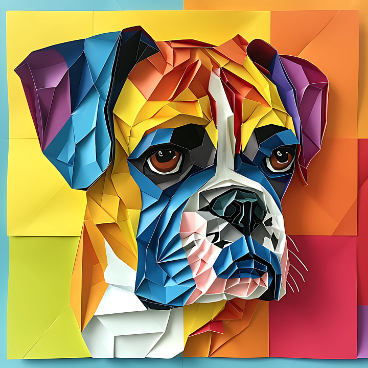 Animal of Boxer Dog in Origami Inspired Geometric Style seamless PBR texture preview