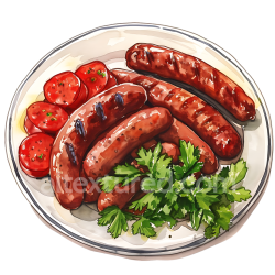 seamless Breakfast Platter Featuring Mixed Sausages with Fresh Tomatoes and Parsley Illustration texture 8k free download PBR