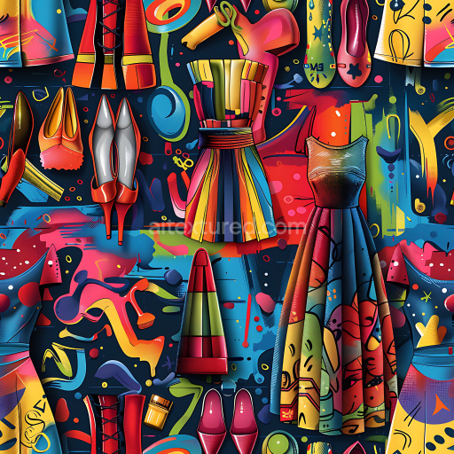 Seamless 3D PBR Graffiti Texture Featuring Vibrant Streetwear and Footwear Designs