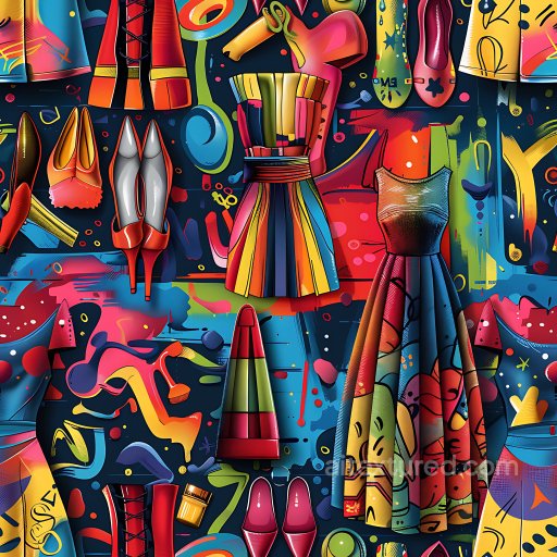 Seamless 3D PBR Graffiti Texture Featuring Vibrant Streetwear and Footwear Designs texture preview