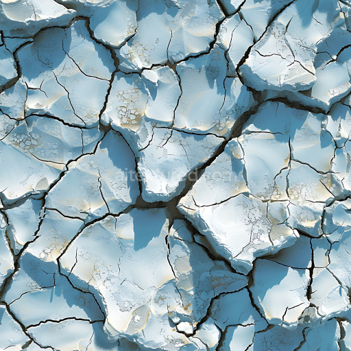 Seamless 3D PBR Texture of Light Blue Dried Cracked Earth with Deep Fractures and Holes