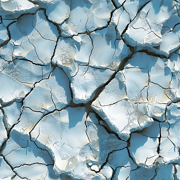 Cracked & Holes of Light Blue Dried Cracked Earth with Deep Fractures a… seamless PBR texture preview