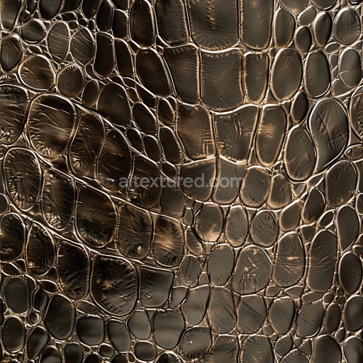 Seamless 3D Glossy Brown Crocodile Leather PBR Texture with Distinct Grain Patterns