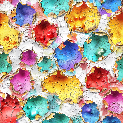 Seamless 3D PBR Cracked Colorful Painted Wall Texture with Holes and Peeling Layers