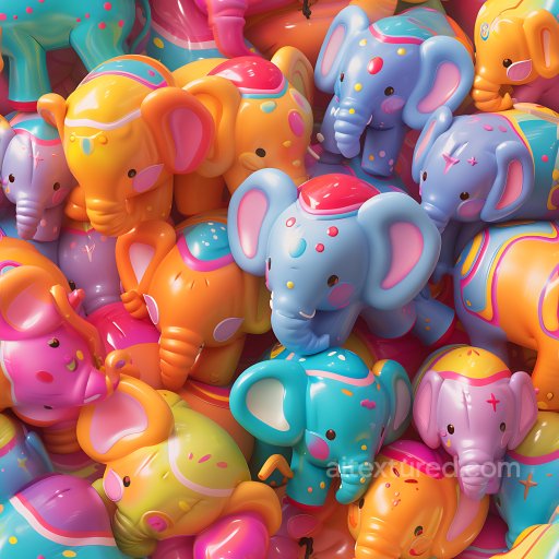 Inflated PBR Texture Featuring Colorful Cartoon Vinyl Elephants seamless Inflated PBR texture