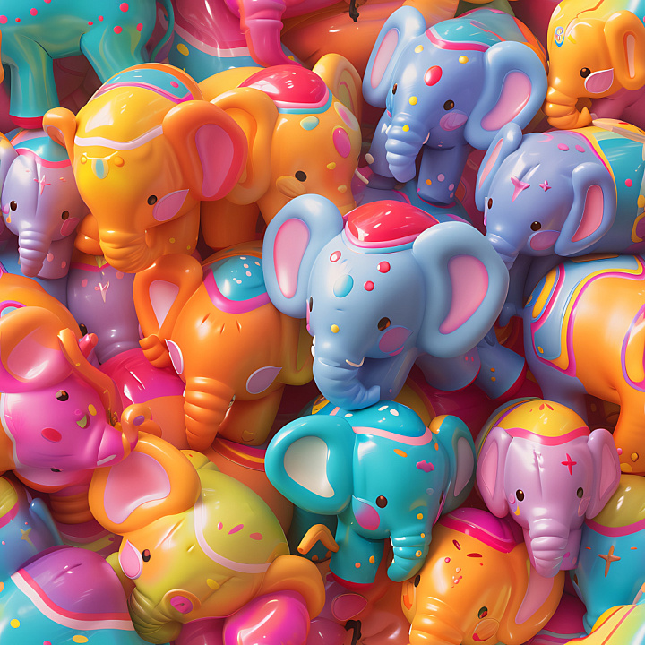 Inflated Featuring Colorful Vinyl Elephant Figures seamless PBR texture preview