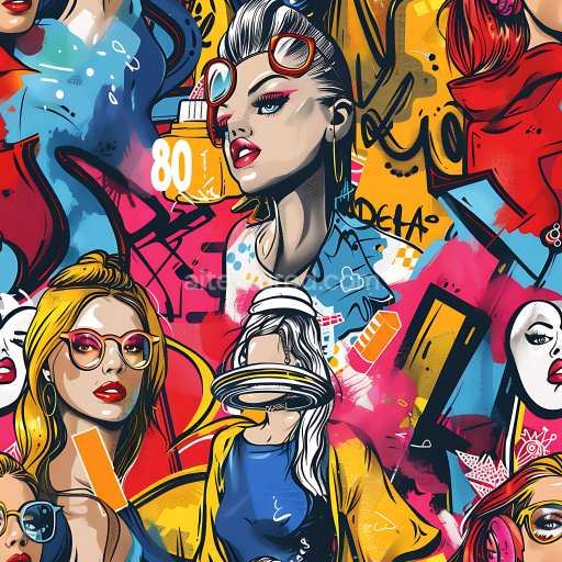 Seamless 3D PBR graffiti texture with vibrant pop art style and bold urban mural visual