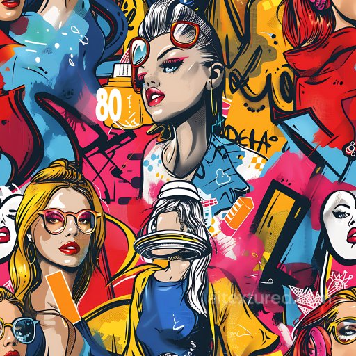 Seamless 3D PBR graffiti texture with vibrant pop art style and bold urban mural visual texture preview