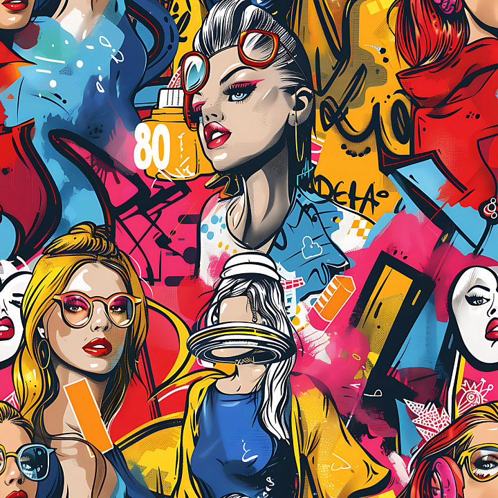 Graffiti With Vibrant Pop Art Style And Bold Urban Mural Visual seamless PBR texture preview