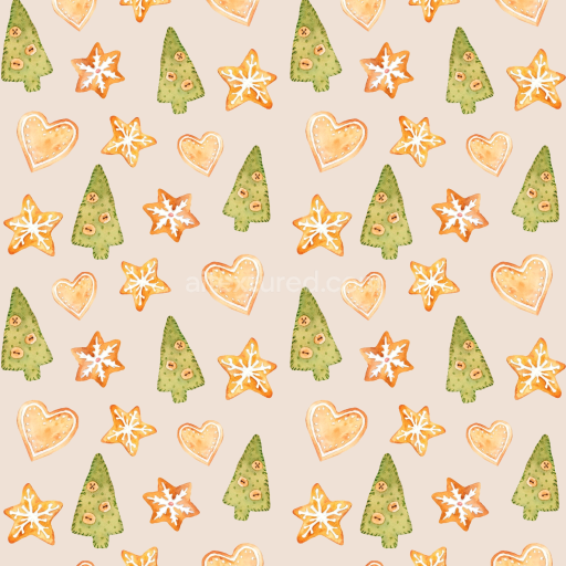 Seamless 3D PBR Texture Featuring Watercolor Christmas Cookies Pattern