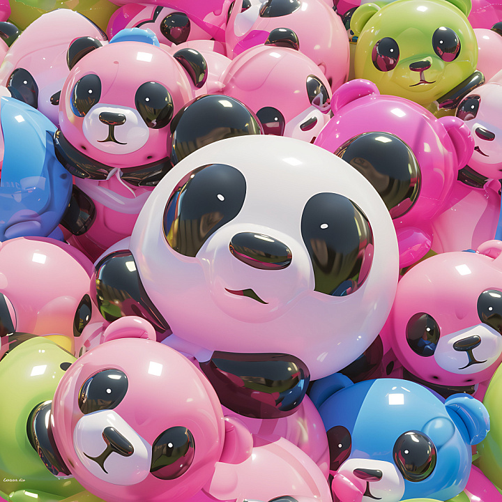Inflated of Glossy Colorful Toy Bear Heads seamless PBR texture preview