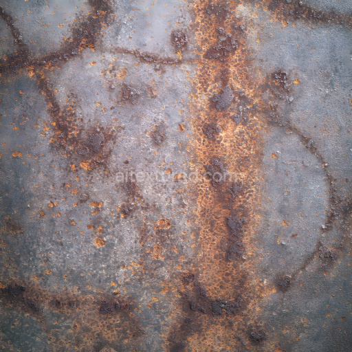 Seamless 3D PBR Rusted Metal Texture Featuring Rust Cracks and Pitting