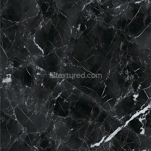 Seamless 3D Belgium Black Marble PBR Texture with Natural White Veins