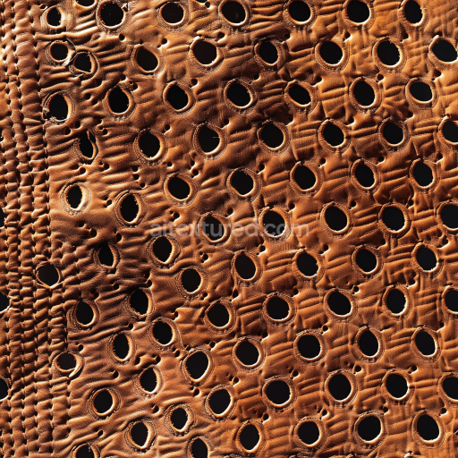Seamless 3D PBR Texture of Distressed Perforated Brown Leather with Irregular Hole Pattern