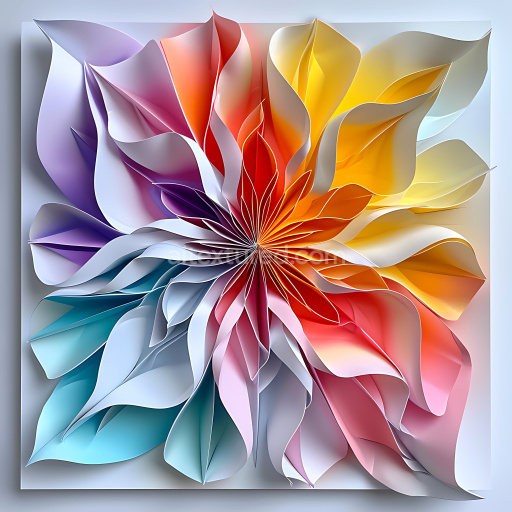 Seamless 3D PBR Texture of Colorful Origami Animal Pattern with Layered Folds