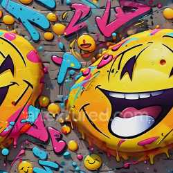 seamless Seamless 3D PBR Graffiti Texture Featuring Vibrant Smiley Faces and Multi-Colored Drips texture 8k free download PBR