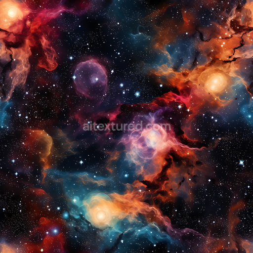 Seamless 3D Space PBR Texture Featuring Vivid Nebula Clouds and Starfield