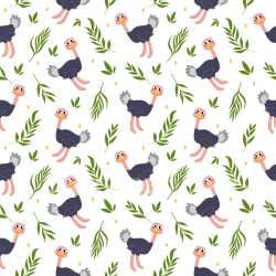 Pattern Bundle - Seamless 3D Pattern PBR Texture with Playful Ostrich Motifs and Green Foliage on White texture preview
