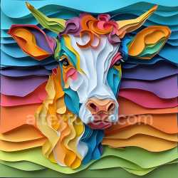 seamless Seamless 3D PBR Texture of Colorful Origami Highland Cow Face texture 8k free download PBR