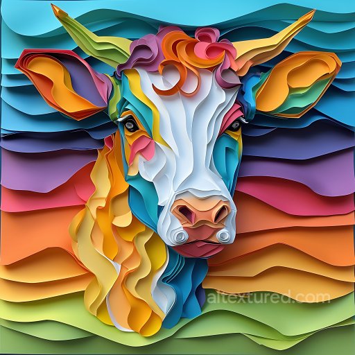 Animal - Seamless 3D PBR Texture of Colorful Origami Highland Cow Face texture preview