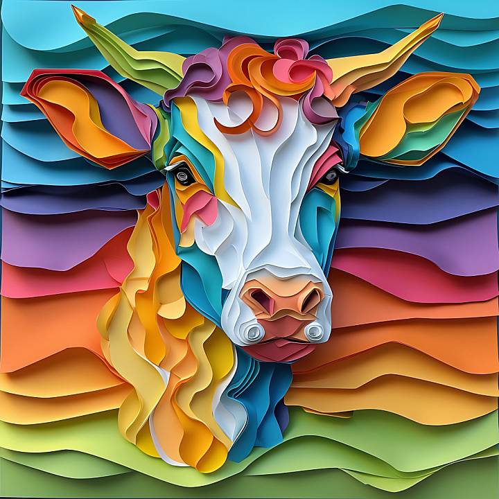 Animal of Colorful Origami Highland Cow Face seamless PBR texture preview