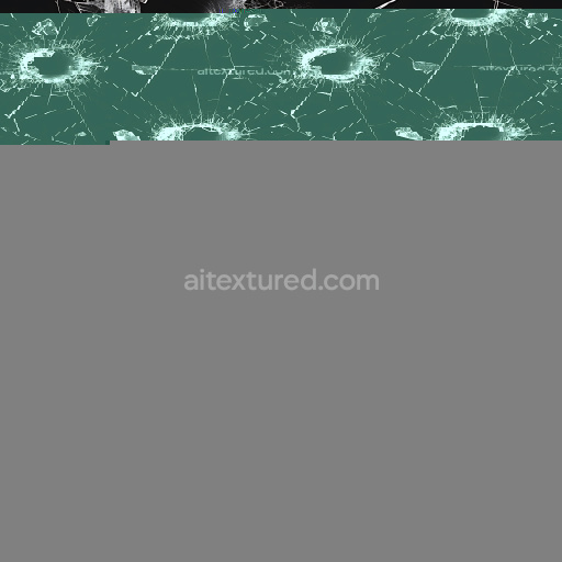 Seamless 3D PBR Texture of Black Glass with Bullet Hole Cracks and Shattered Fragments