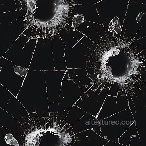 Cracked & Holes Texture of Black Glass with Bullet Hole Cracks and Shattered Fragments seamless Cracked & Holes PBR texture