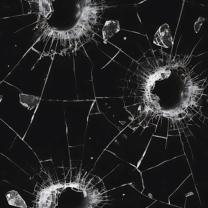 Cracked & Holes of Black Glass with Bullet Hole Cracks and Shattered Fr… seamless PBR texture preview