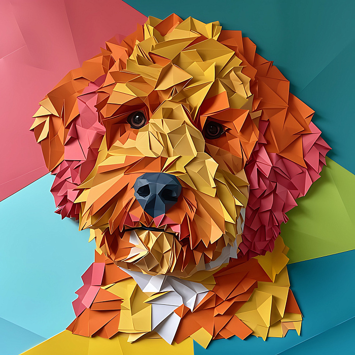 Featuring Colorful Australian Labradoodle Origami Fur seamless PBR texture preview