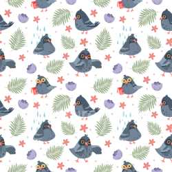 Pattern Bundle - Seamless 3D Pattern PBR Texture Featuring Playful Cartoon Pigeons and Botanical Elements texture preview