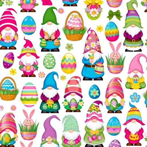 Featuring Colorful Easter Gnomes and Decorated Eggs seamless All Easter Digital paper PBR texture