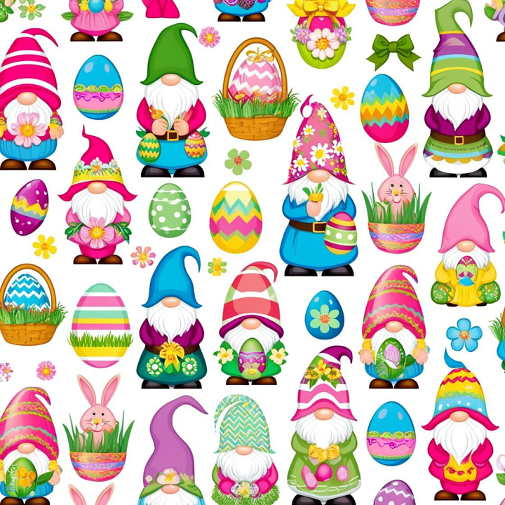 Featuring Colorful Easter Gnomes and Decorated Eggs seamless PBR texture preview