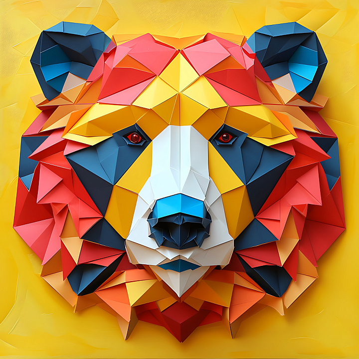Animal of Vibrant Origami-Inspired Bear Face with Geometric Facets seamless PBR texture preview