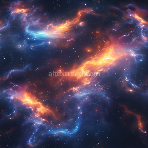 Seamless 3D Space PBR Texture Featuring Glowing Galaxy Nebula Clouds
