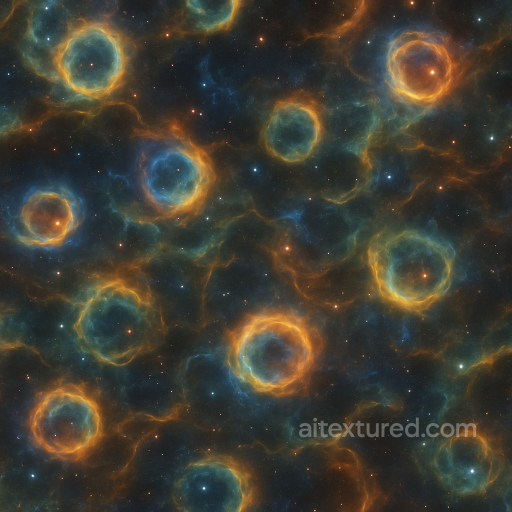 Planetary Nebula With Glowing Gas Clouds And Spectral Bands Effect seamless Star, space, planets PBR texture