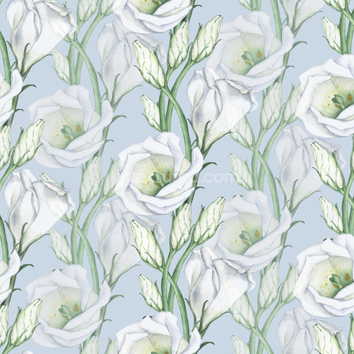 Seamless 3D PBR Texture of White Wildflower Watercolor Fabric Pattern