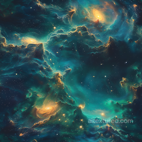 Space PBR Texture featuring Galactic Nebula with Glowing Starfield and Spiral Galaxies Star, space, planets texture preview