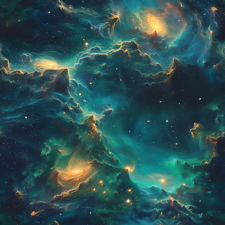 Space featuring Galactic Nebula with Glowing Starfield and Spiral Galax… seamless PBR texture preview